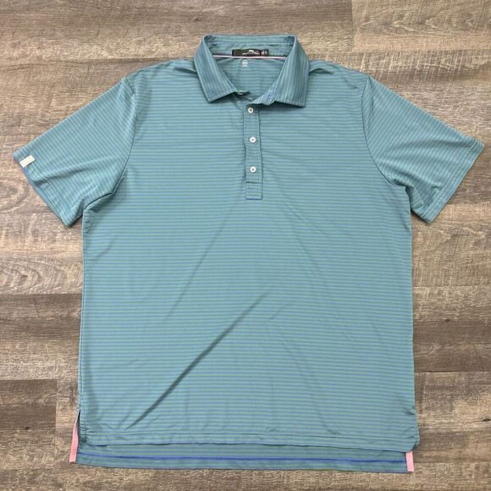 Ralph Lauren RLX Polo Shirt Mens XL Blue Green Stripes Wicking Golf‎ Performance